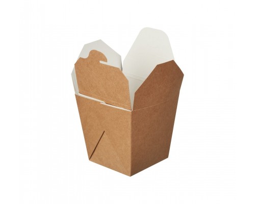 Контейнер для еды бумажный чайна-бокс  крафт/белый  ,квадратное дно, 500 мл