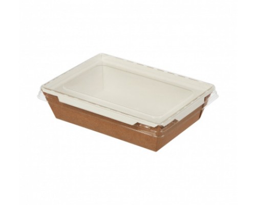 Контейнер для еды бумажный  Crystal Box,с плоской крышкой и прямым дном, Крафт, 1200 мл