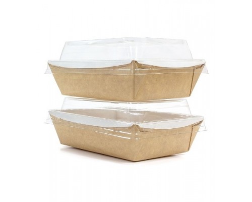 Контейнер для еды бумажный  Crystal Box, с купольной крышкой, Крафт, 400 мл